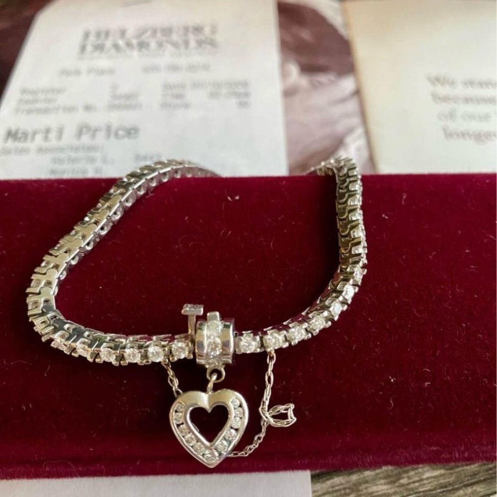 Helzberg Tennis Bracelet with Heart Charm Diamonds